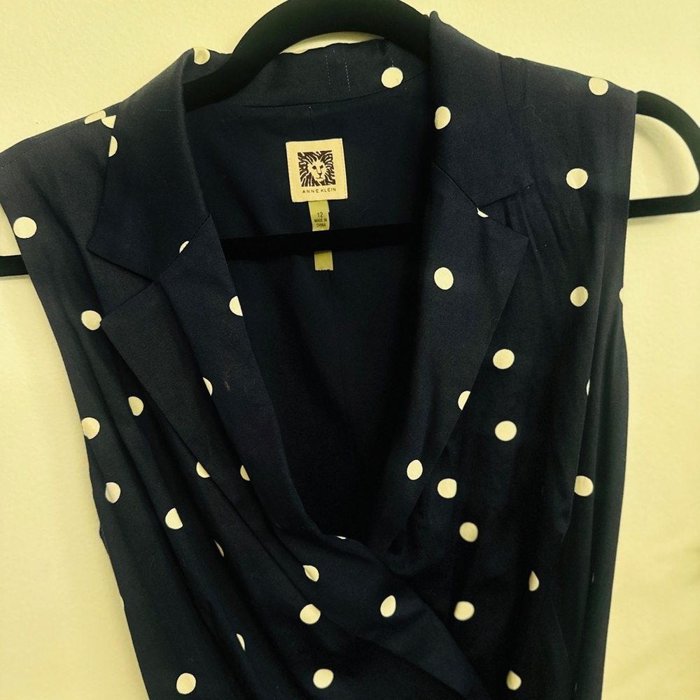 Anne Klein Navy and White Polka Dot Midi Dress - Picture 4 of 6